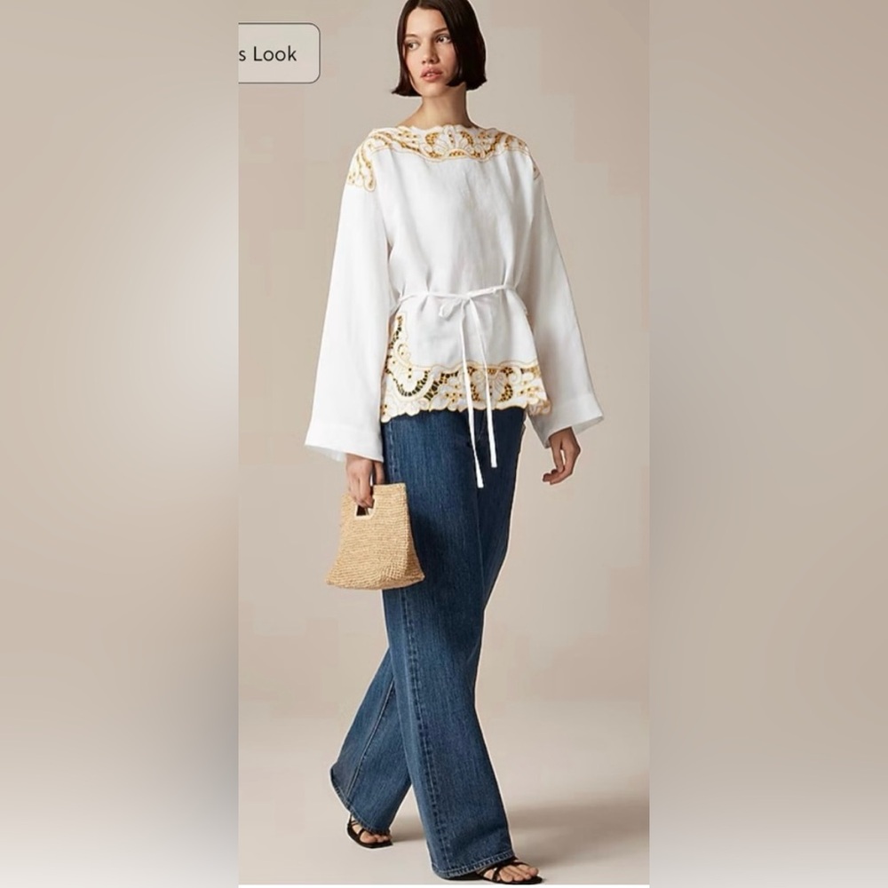 J.Crew Cutwork tunic top in linen in white